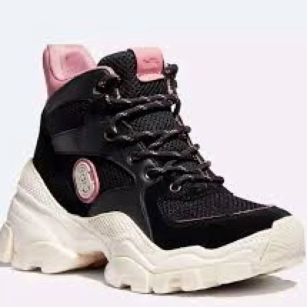 COACH C265 Hiker Sneakers Black Pink Suede Mesh Chunky High Top G4320